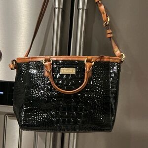 Brahmin Glossy Black and Tan Shoulder Bag
